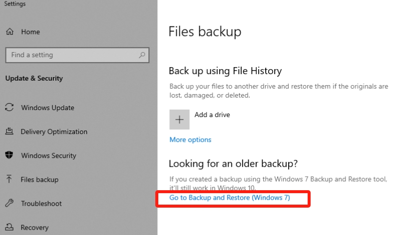 Click the Go to backup and restore button
