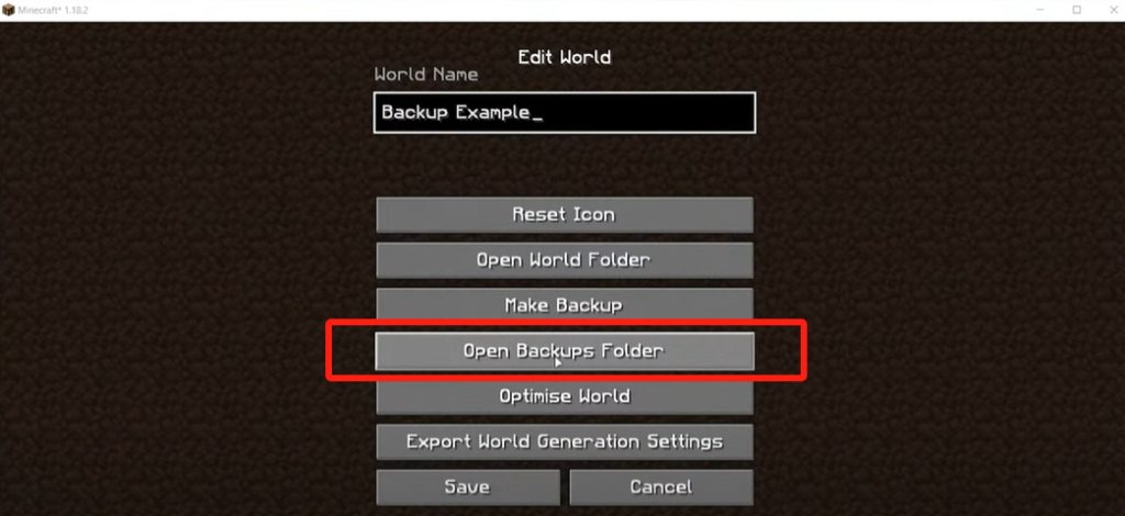 load a backup in minecraft world