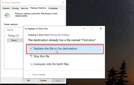 click the replace the file in the destination