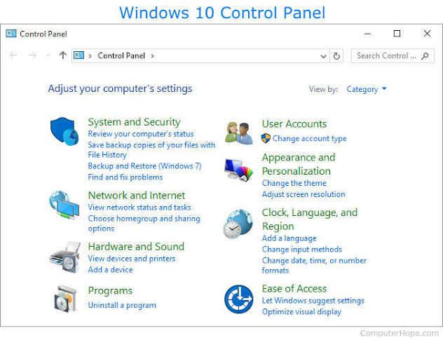 Windows 10 control panel