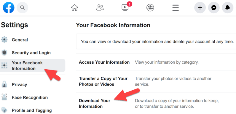 from downloading fb archives files to retrieve deleted fb photos