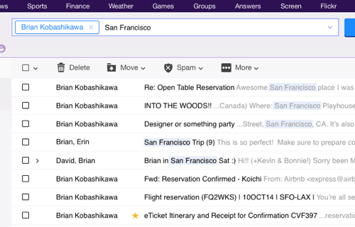 use search feature to recover deleted yahoo emails