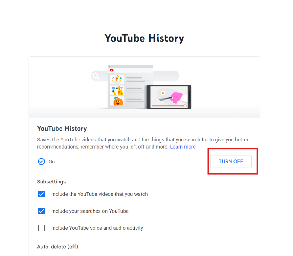 turn off youtube history