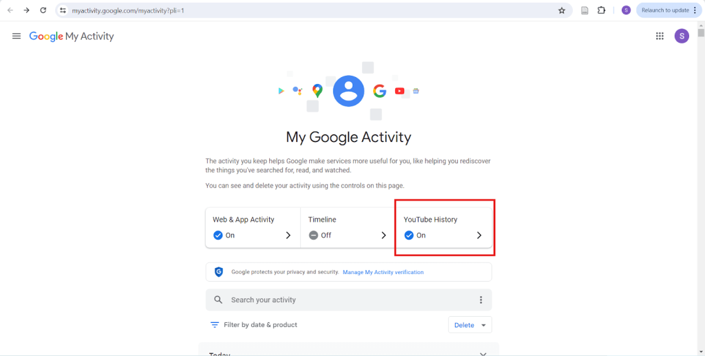 use google activity to get youtube history