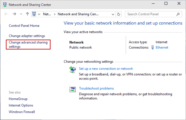 change advanced sharing settings