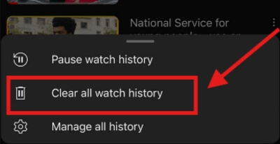 youtube clear all watch history button