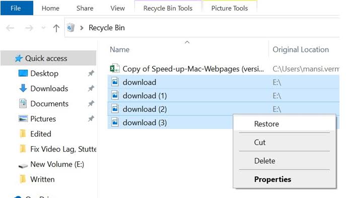 restore files from recycle bin
