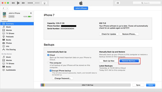 restore itunes backup