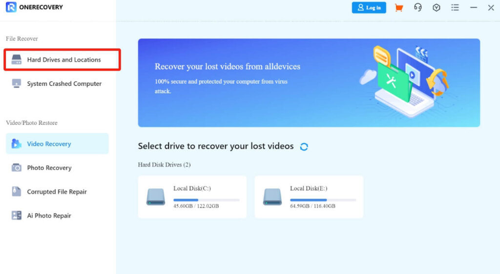 select onerecovery hard drive and locations