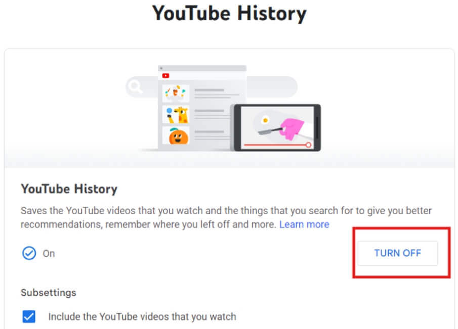 turn off youtube history