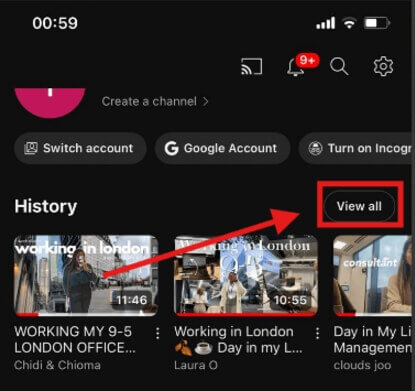 view all youtube history