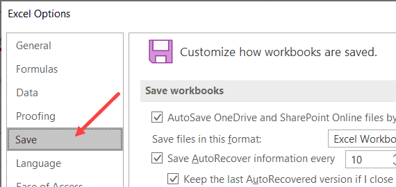 turn on auto-save in excel