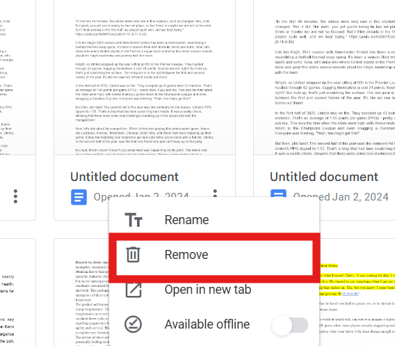 remove button to delete google docs