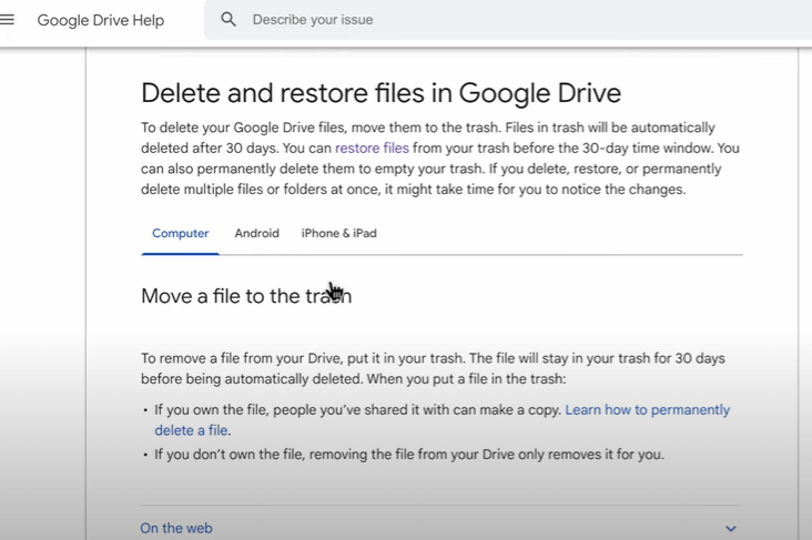 request file recovery to restore deleted files on google drive