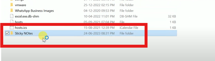Select the Sticky Notes file