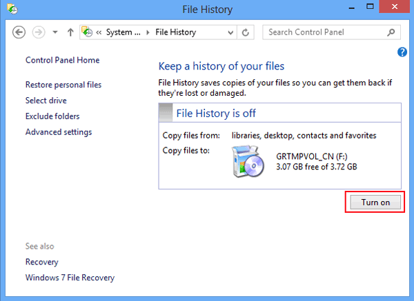 Turn ON file history