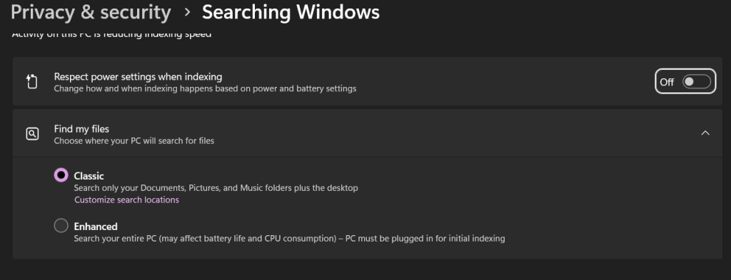 Windows search function
