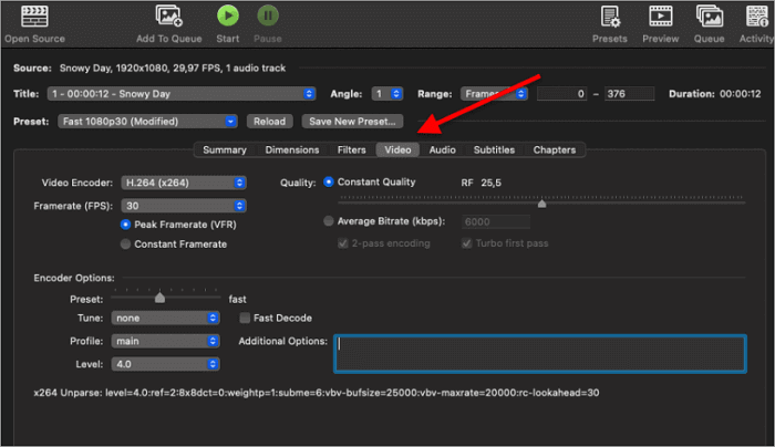 adjust export settings in handbrake