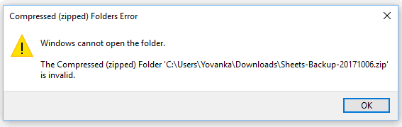 compressed zip folder errors