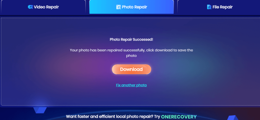 download repaired jpg using onerecovery