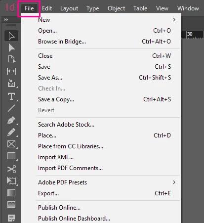 indesign file button