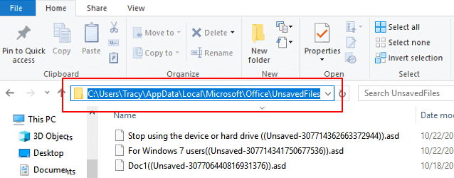 the location of autosave word document