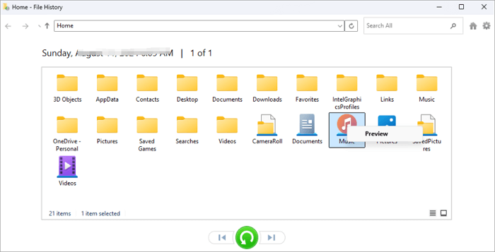 preview music in file history