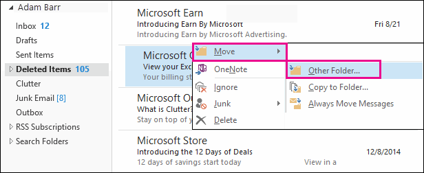 recover a deleted folder from Outlook