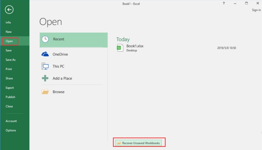 recover unsaved workbooks