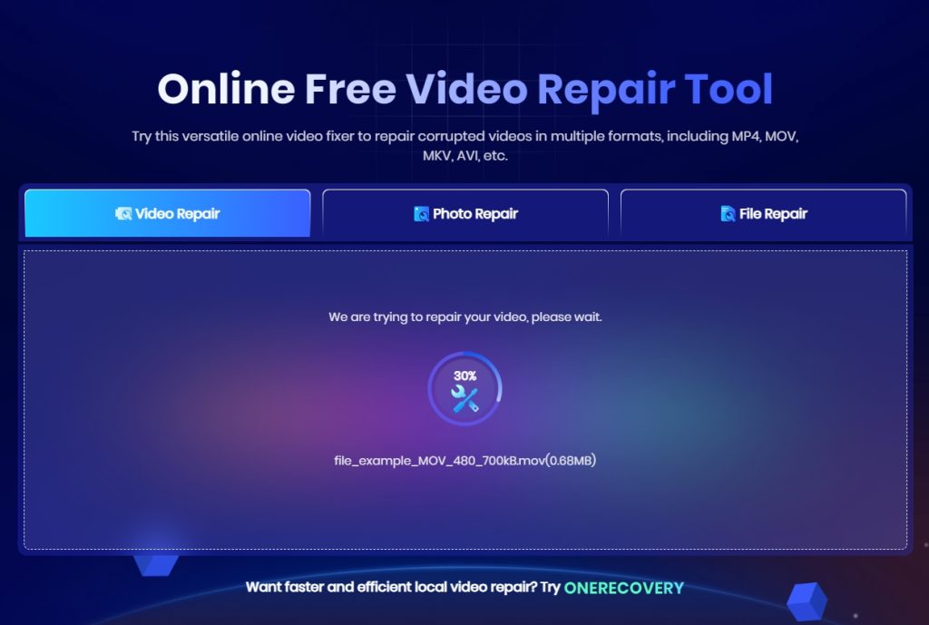 repairing mov files with onerecovery