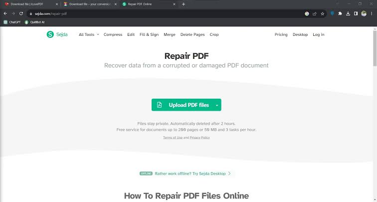 sejda pdf online repair software