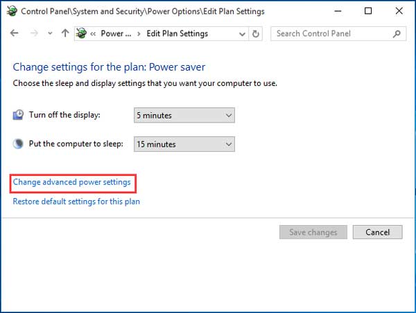 change advanced power settings