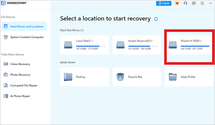 select hard drive for recovery