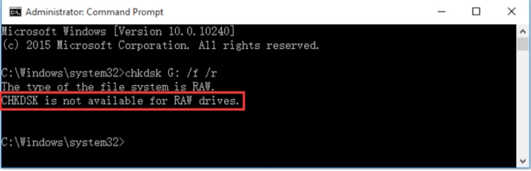 chkdsk not available for raw drives