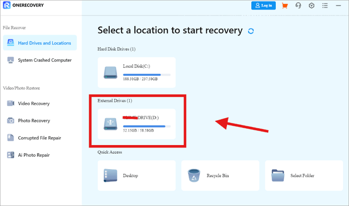 choose usb in onerecovery