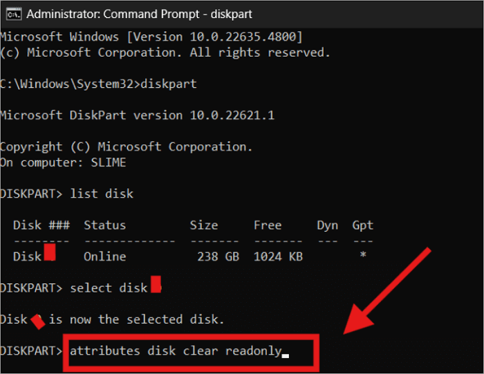 fix disk protected usb diskpart