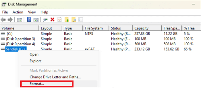 format flash disk with disk
 management