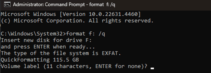 reformat thumb drive with cmd