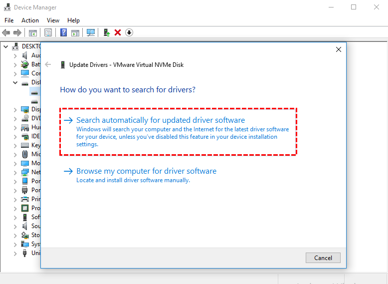 Select Search automatically for updated driver software