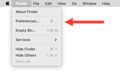 preferences icon on Finder