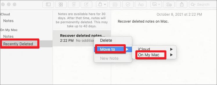 check the recycle bin to recover deleted notes in mac