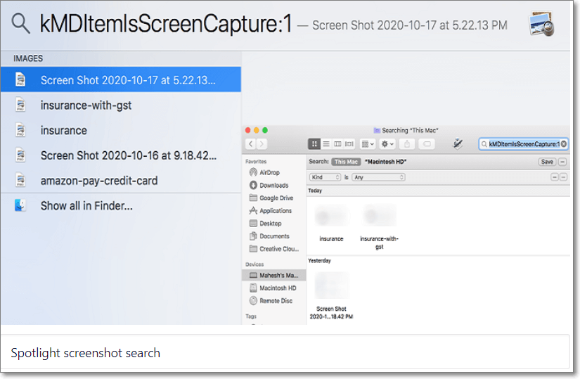 view a screenshot on mac via spotlight