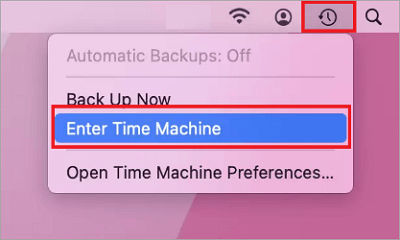 enter time machine from dropdown