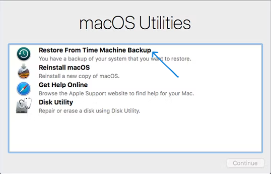 restore from time machine backup