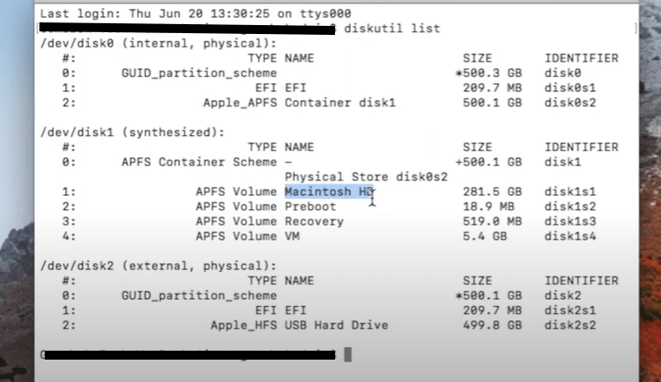 use terminal to list all partitions