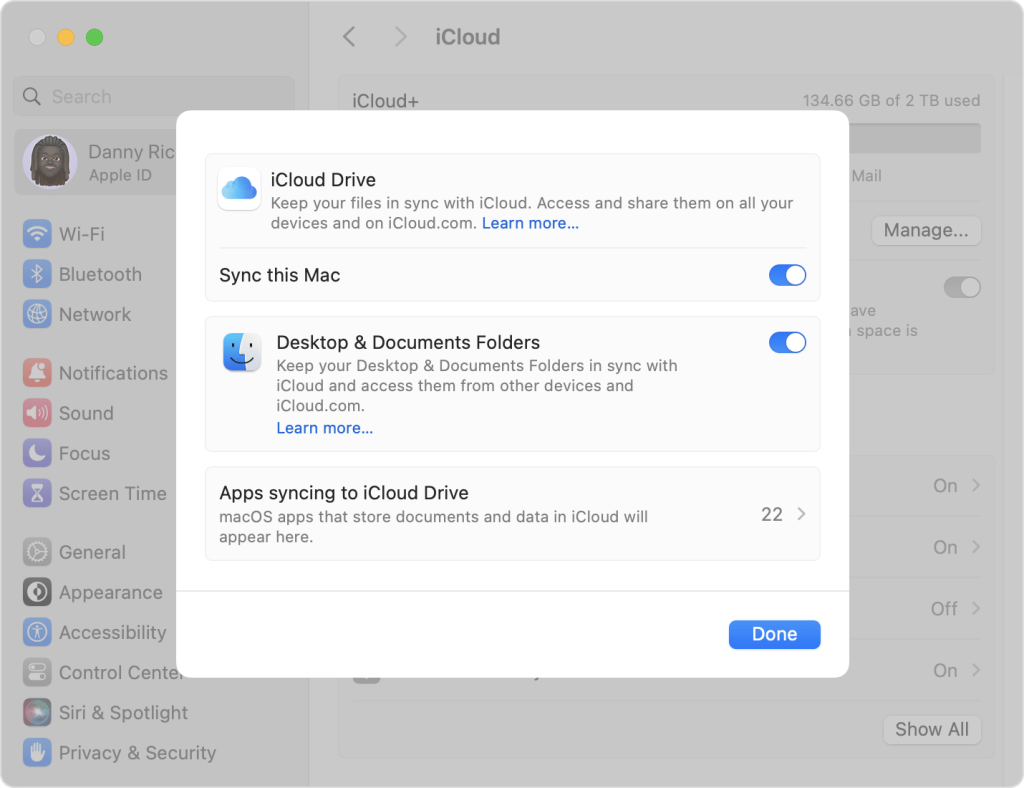 check mac icloud sync settings