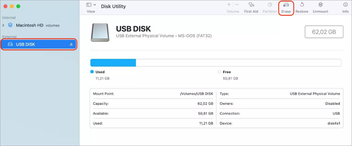 erase usb disk on mac