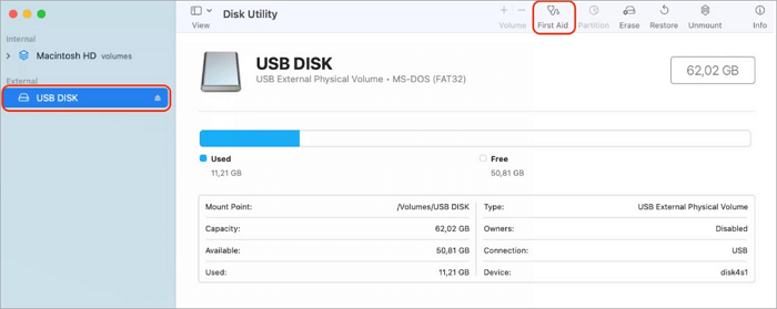 find first aid in disk utility