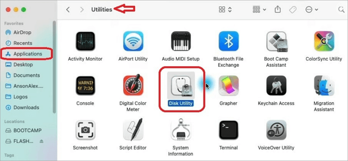 select disk utility in utilities