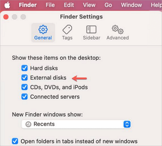 show external disk on mac